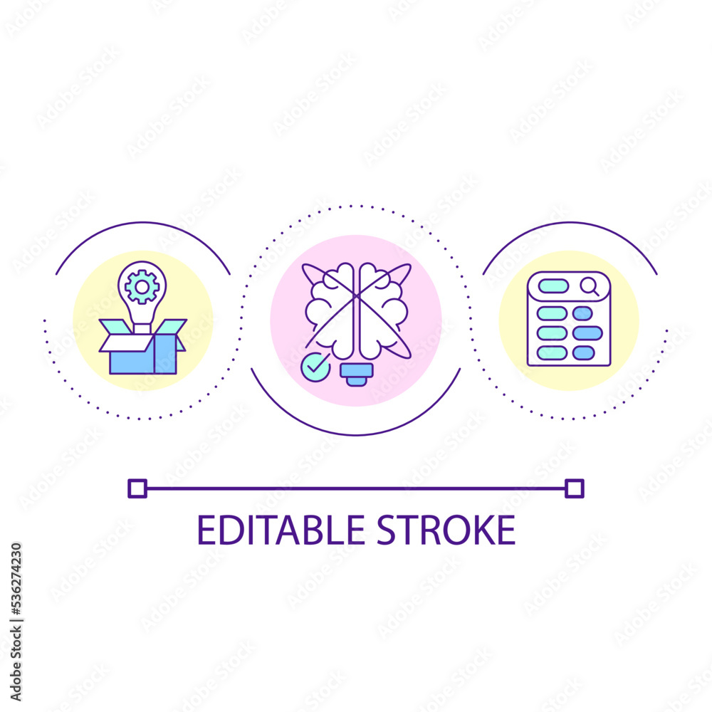 Find problem solving loop concept icon. Deal with flaws and mistakes. Research. Brainstorming abstract idea thin line illustration. Isolated outline drawing. Editable stroke. Arial font used Find problem solving loop concept icon. Deal with flaws and mistakes. Research. Brainstorming abstract idea thin line illustration. Isolated outline drawing. Editable stroke. Arial font used
