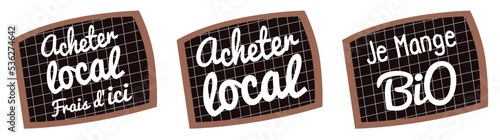 Acheter local, tableau avec écriture à la craie