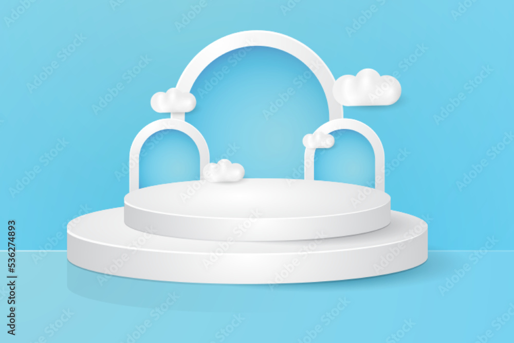 3d abstract background for product display, white podium and cloud illustration 3d abstract background for product display, white podium and cloud illustration