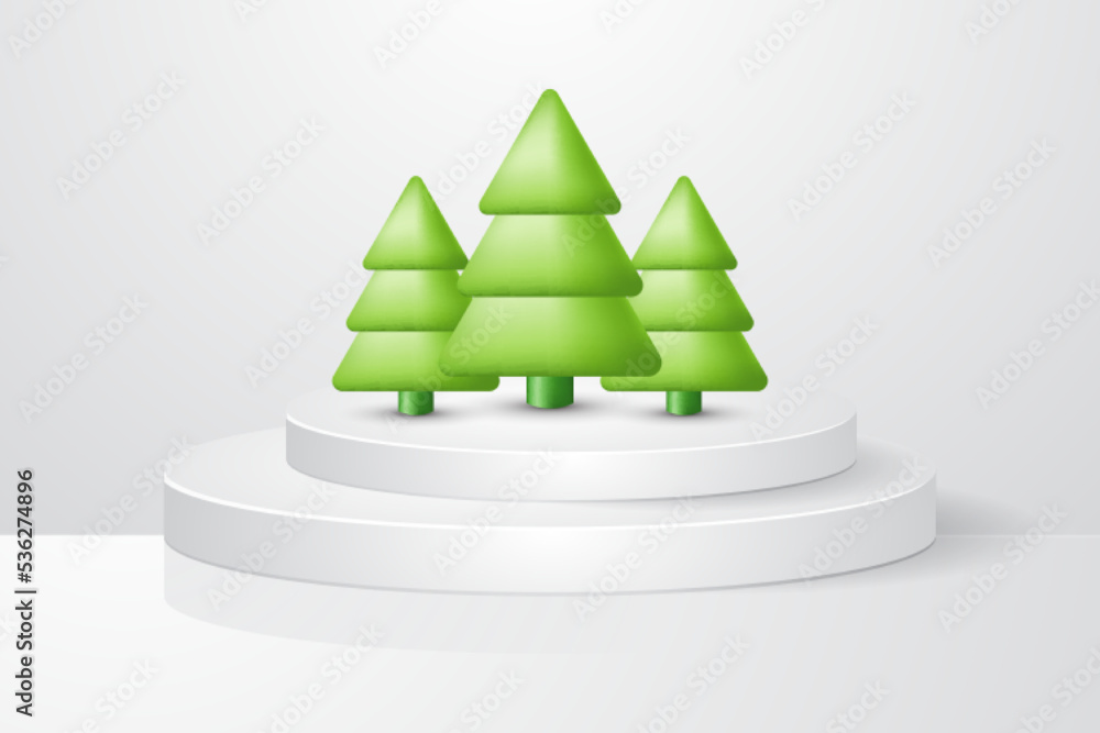 3d christmas tree with white podium on the background product presentation mock up show 3d christmas tree with white podium on the background product presentation mock up show
