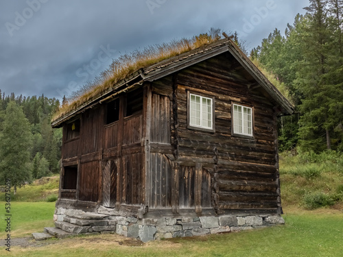 Traditional viking-era houses in the historical village of Eidsborg near Dalen, Tokke, Telemark, Norway.