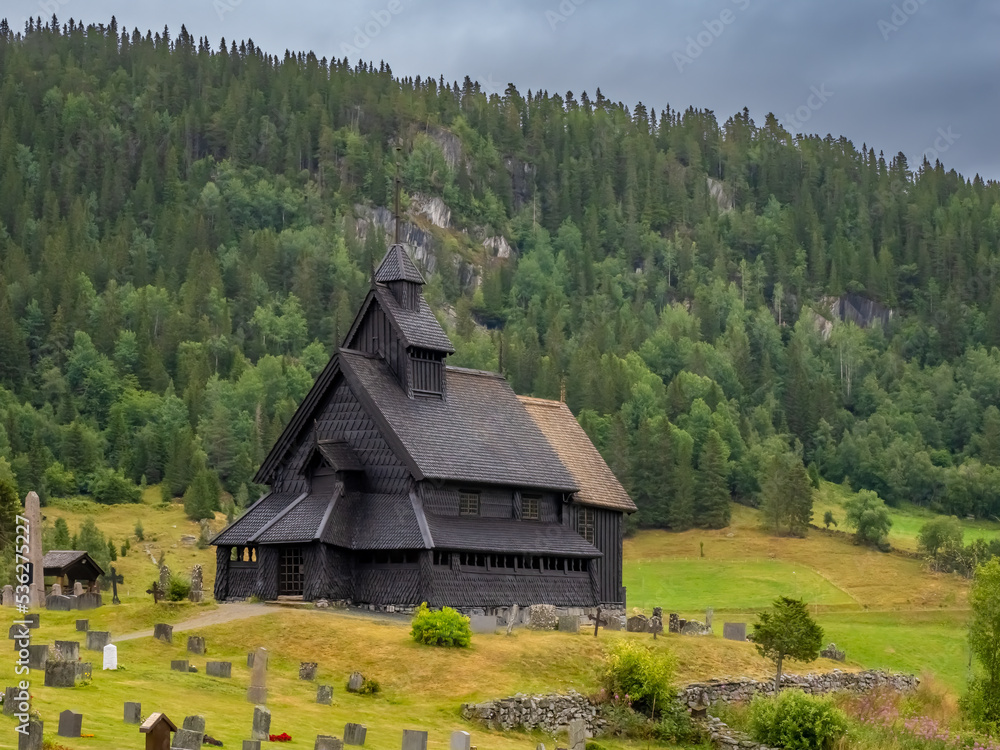 Eidsborg Stave Church, one of the best preserved Norwegian stave churches, near Dalen, Tokke, Telemark, Norway.