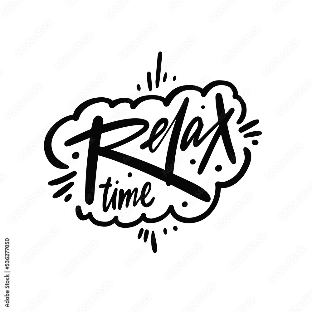 Relax time hand drawn black color modern calligraphy phrase. Vector art illustration. Relax time hand drawn black color modern calligraphy phrase. Vector art illustration.