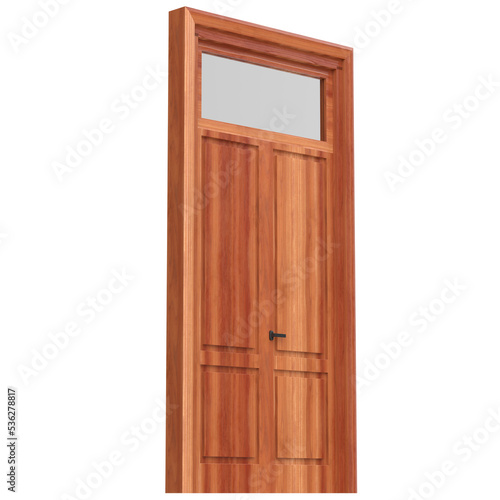 3d rendering illustration of a wooden door with a transom window