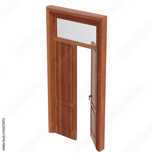 3d rendering illustration of a wooden door with a transom window