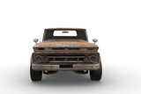 Front view of rusty retro style orange pickup truck. 3D illustration isolated.