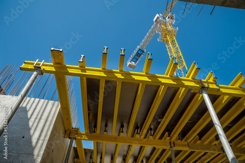 Props and wood beam in housing construction