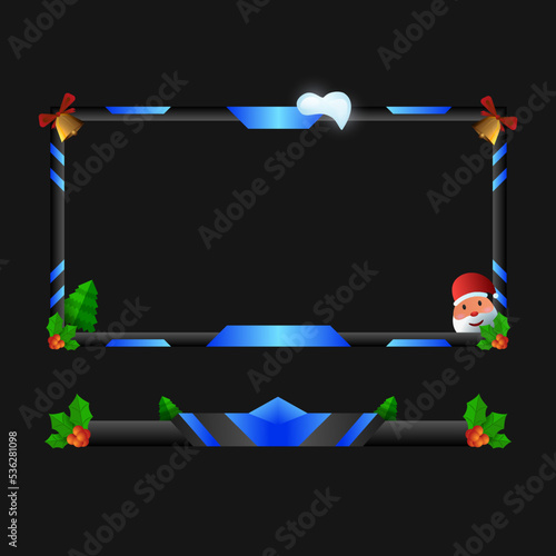 Christmas stream overlay game interface video border frame with Santa Claus and Christmas ornaments