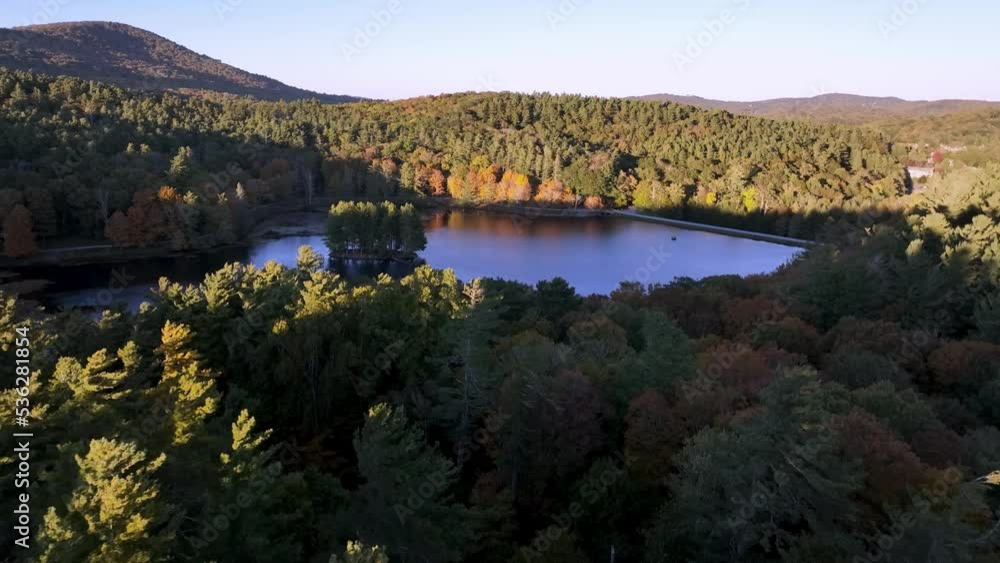 aerial push in to bass lake in blowing rock nc, north carolina aerial push in to bass lake in blowing rock nc, north carolina