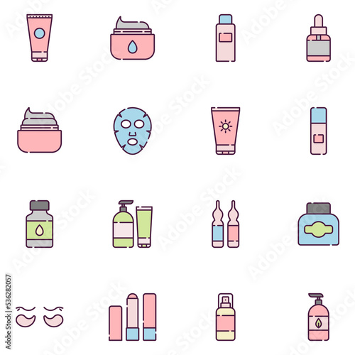 Skincare Filled Line Icon Set Vector