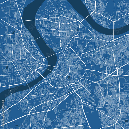 Detailed map poster of Surat city, linear print map. Blue skyline urban panorama. Decorative graphic tourist map of Surat territory. photo