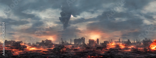 Post apocalypse. Nuclear apocalypse survivor. Ruined Cityscape. Concept. Banner size. Header