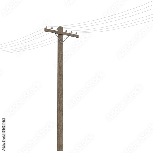 3d rendering illustration of a wooden telephone pole