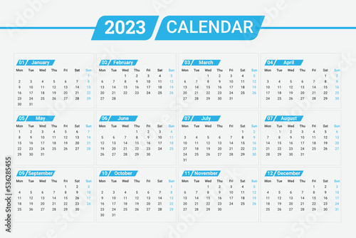 2023 new year clean calendar template
