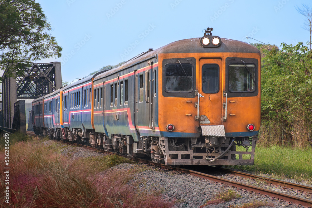 Diesel railcar on the railway. Diesel railcar on the railway.