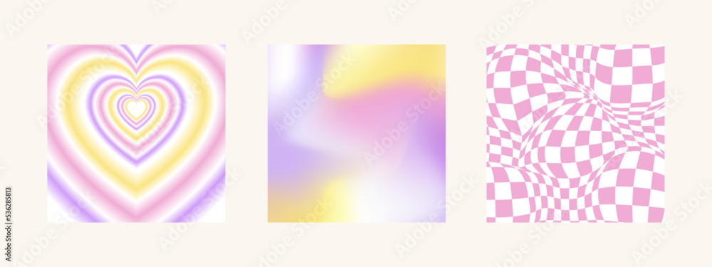 Y2k cool groovy backgrounds. Retro pop 70s cute hippie backdrop. Seventies psychedelic pattern wallpaper. Vector illustration in groovy trendy yellow, pink, violet colors