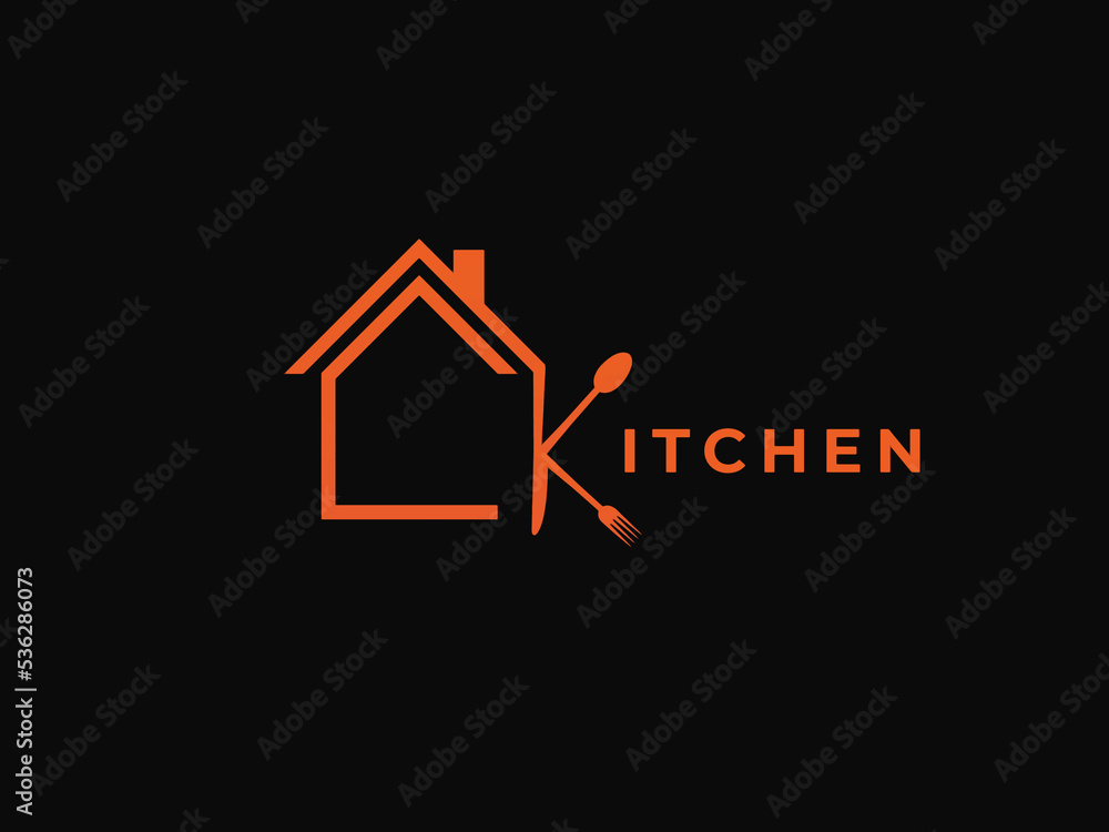 Modern Food company logo design image. Creative kitchen word logo Modern Food company logo design image. Creative kitchen word logo