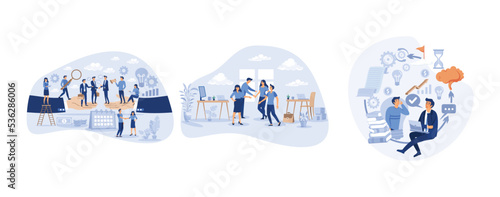 Business cooperation as new agreement or deal development tiny person concept, Professional work goals, attitudes and practices, Creativity as business development and innovations tiny person collecti