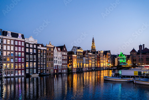Photography Dancing Houses Damrak church Amsterdam during the night Netherlands Holland