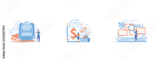 Back to school supplies and stationery, education tools and accessories, learning equipment concept, Tablet, bank card and manager using banking software for transactions, Copywriting service, content