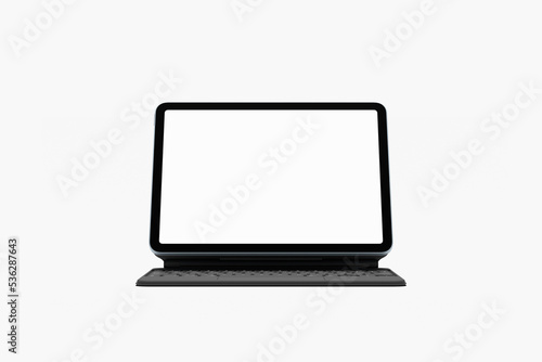 White screen laptop mockup with black keyboard on white background