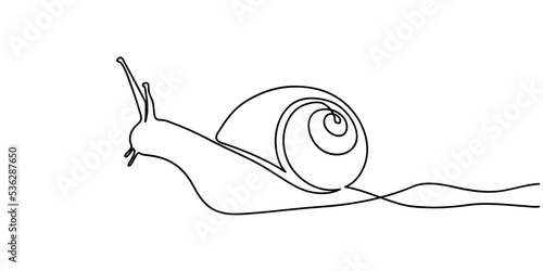 Vector illustration of a crawling garden snail in one line. The concept of a healthy diet with a high content of nutrients from the snail.