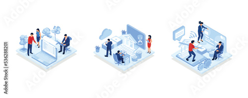 Invoicing and Payment, People using smartphone, computer for internet mobile payments, transfers and deposits, Save money technology processing, isometric vector modern illustration
