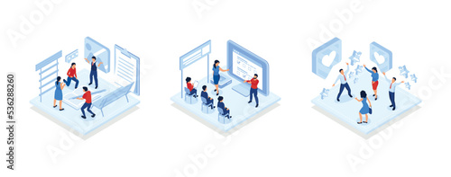 people characters are thinking over an idea, Multiracial Business People Team in Meeting Room, Success concept, isometric vector modern illustration