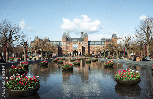 Photography Rijksmuseum with Tulips Flowers in The Netherlands Amsterdam Holland