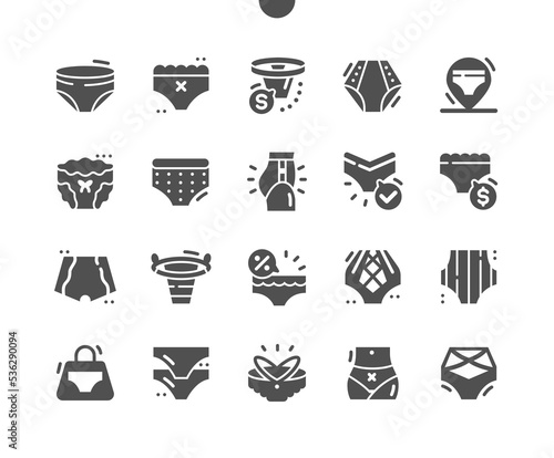 Lingerie. Shop underwear. Female fashion. Corrective lingerie. Underclothes, bikini, thong. Vector Solid Icons. Simple Pictogram