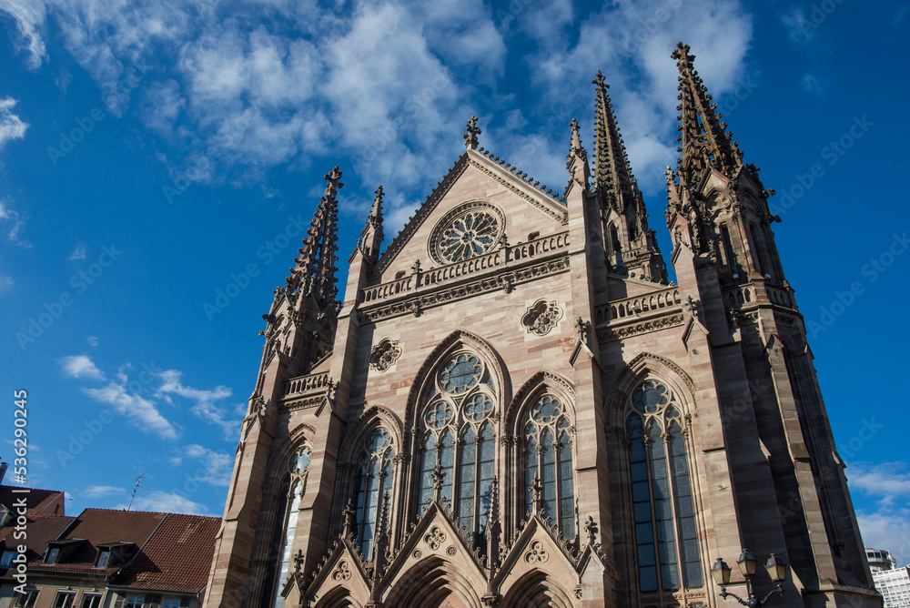 protestant temple saint Etienne on blue sky background in Mulhouse - France
