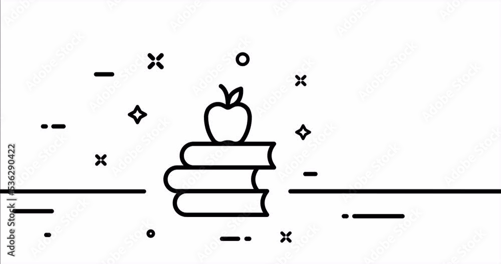 Stack of books with apple. Tick, note, bookmark, reading, marker ...