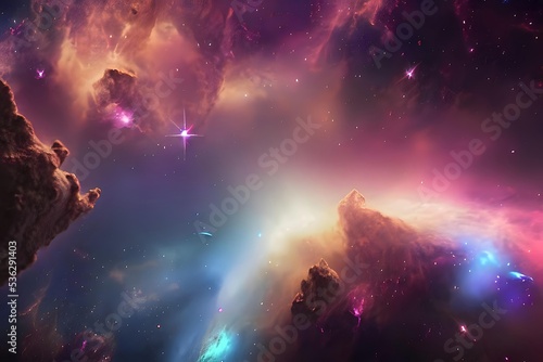 Vászonkép Nebula galaxy background with blue purple outer space 3D cosmos and beautiful universe stars