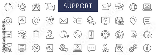 Support & Help thin line icons set. Support editable stroke icons. Help, Contact, Consulting, Advice, Service. Vector