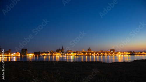 skyline of rostock at night