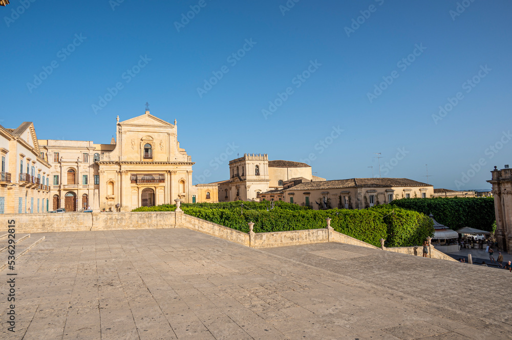 Extra wide view of the Duomo Square in Noto