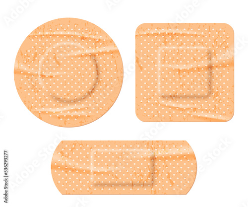 Medical adhesive bandages set, realistic 3d beige sticky plaster patches for first aid