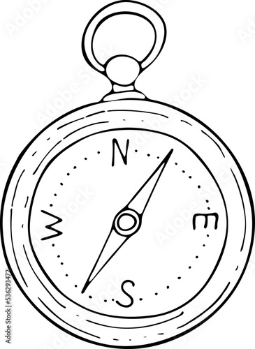 Hand drawn compass icon. Vector illustration, doodle style.