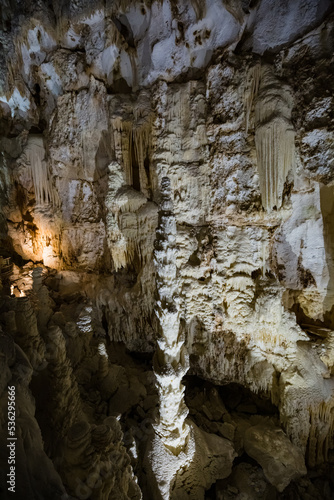 Fairy views from The Frasassi Caves (Italian: Grotte di Frasassi) - the most famous show caves in Italy. The karst cave system is located in the municipality of Genga, Ancona, Marche, Italy.