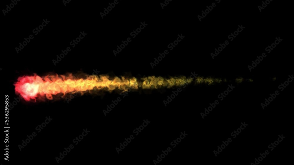 Visual effects, VFX, fireball with a long tail on black background 3D animation. Use Visual effects, VFX, fireball with a long tail on black background 3D animation. Use