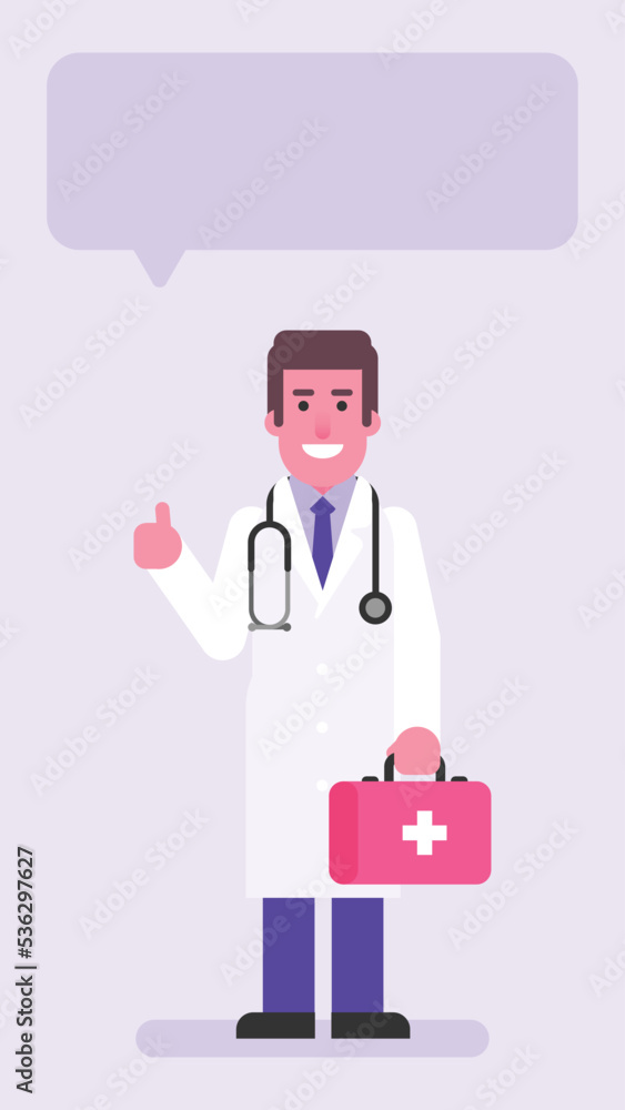 Doctor showing thumbs up and holding suitcase Doctor showing thumbs up and holding suitcase
