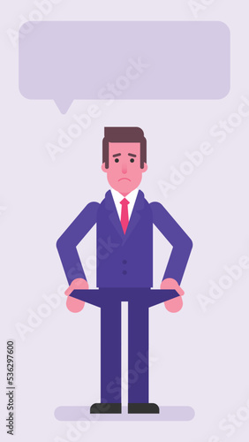 Businessman showing empty pockets and upset