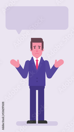 Businessman spreads his arms to side and upset
