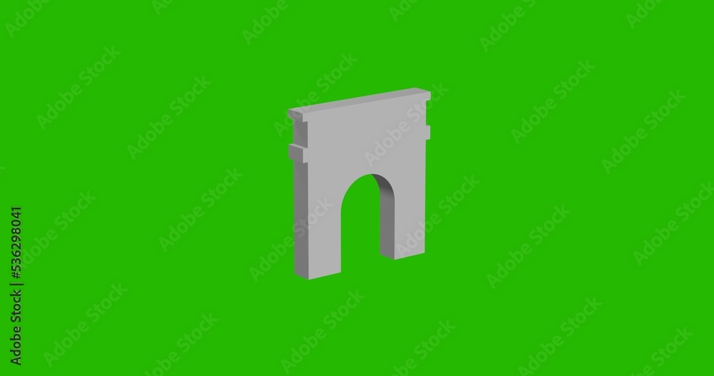 Isolated realistic white arch symbol front view with shadow. 3d illustration on green chroma key background Isolated realistic white arch symbol front view with shadow. 3d illustration on green chroma key background