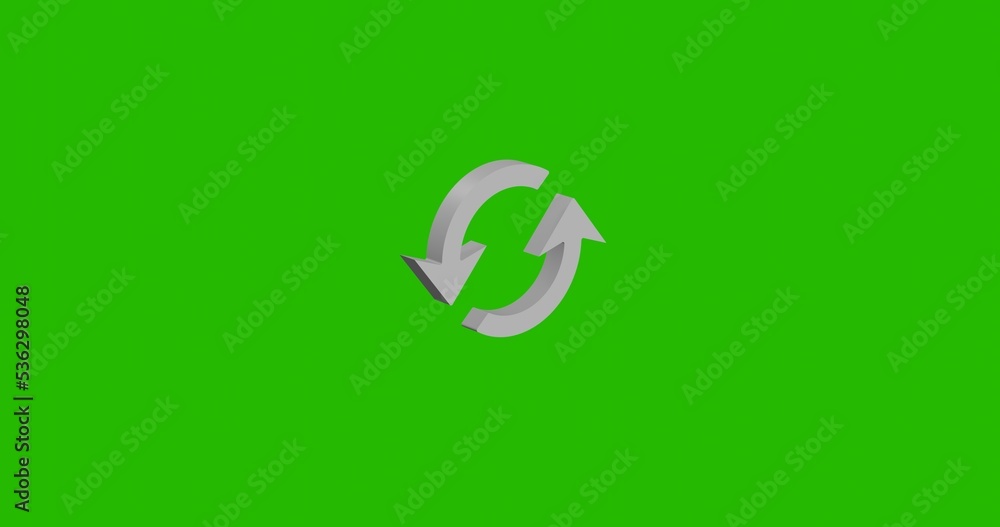 Isolated realistic white refresh symbol front view with shadow. 3d illustration on green chroma key background Isolated realistic white refresh symbol front view with shadow. 3d illustration on green chroma key background
