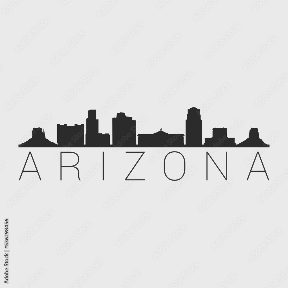 Arizona, USA City Skyline. Silhouette Illustration Clip Art. Travel Design Vector Landmark Famous Monuments.