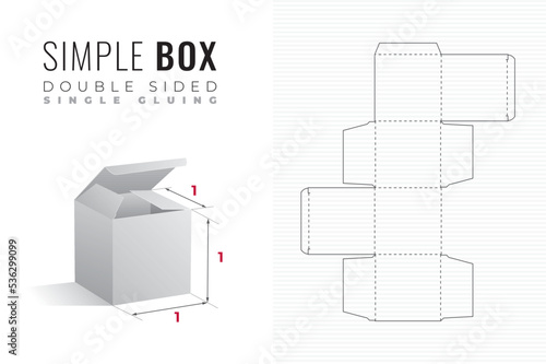 Simple Packaging Box Die Cut Double Sided Cube Template with 3D Preview - Editable Blueprint Layout with Cutting and Scoring Lines on Background - Draw Graphic Design