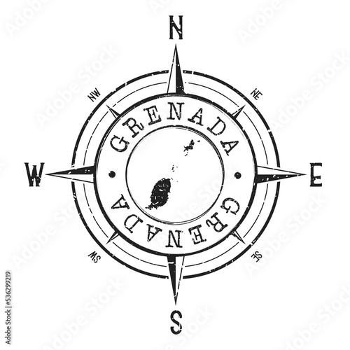 Grenada Stamp Map Compass Adventure. Illustration Travel Country Symbol. Seal Expedition Wind Rose Icon.