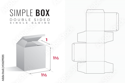 Simple Packaging Box Die Cut Double Sided One and a Half Width and Height Template with 3D Preview - Editable Blueprint Layout with Cutting and Scoring Lines on Background - Draw Graphic Design