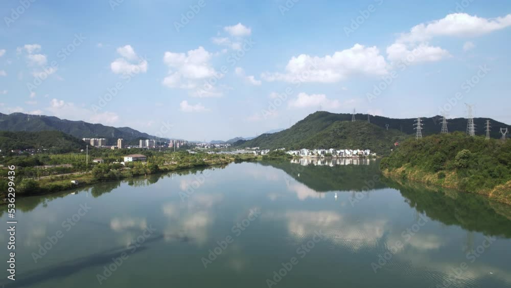 aerial view of beautiful landscape of fuchun river in hangzhou aerial view of beautiful landscape of fuchun river in hangzhou